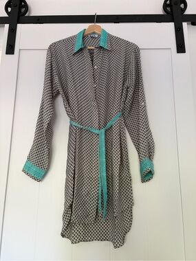 New Printed Silk Shirt Dress